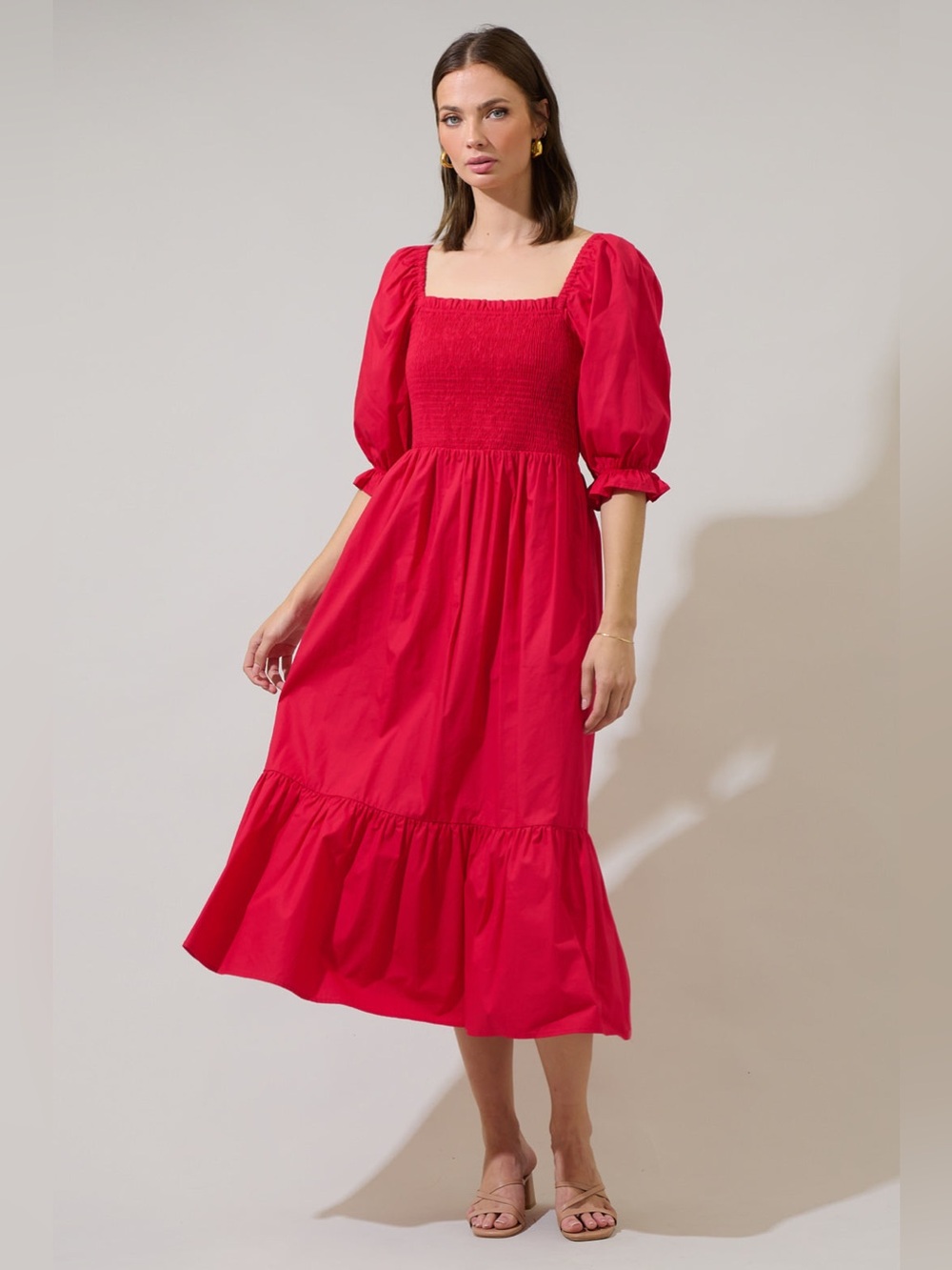 NWT Sugarlips Simone Poplin Smocked Maxi Dress Red